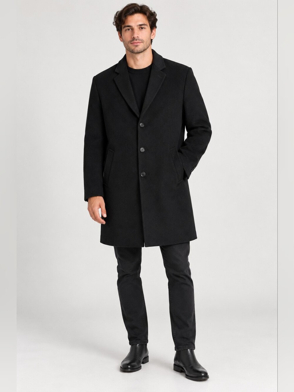 Calvin Klein Black Wool Blend Men's Overcoat